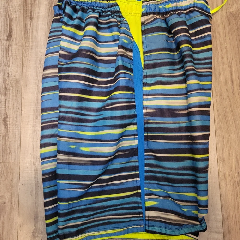 Nike Swim Trunks, Mens XL Board Shorts Mesh Lined,‎ Blue Neon Drawstring Waist